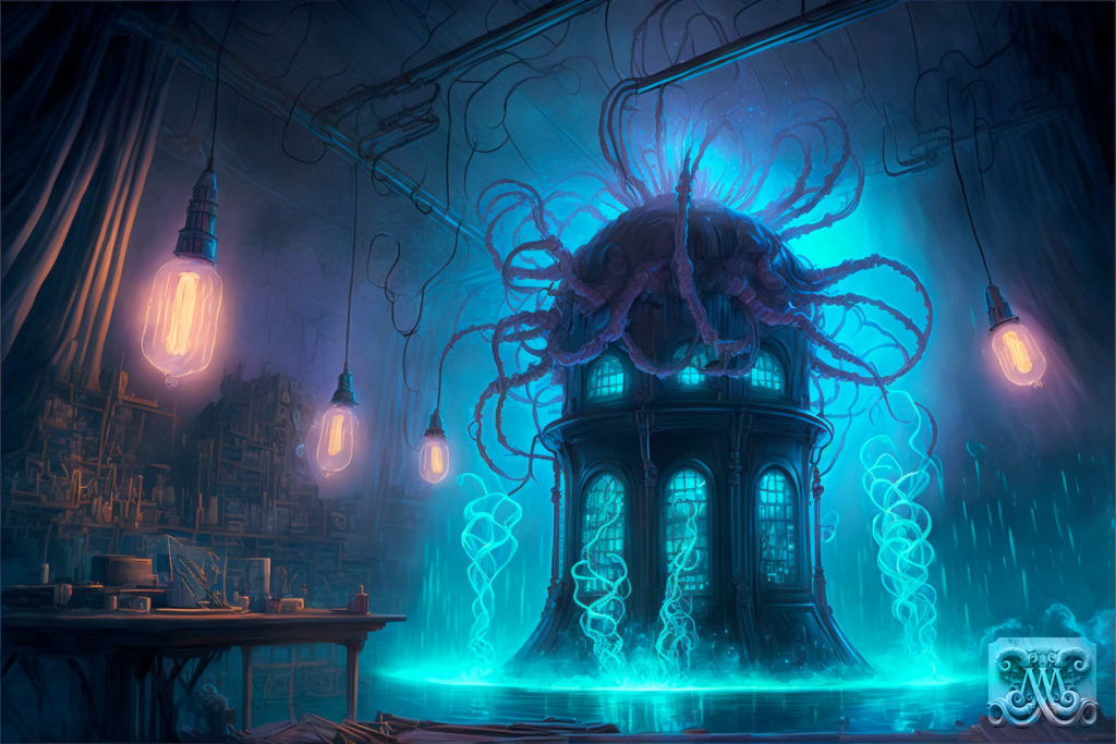 rom Beyond Illustration - Laboratory with Tentacles and Electricity